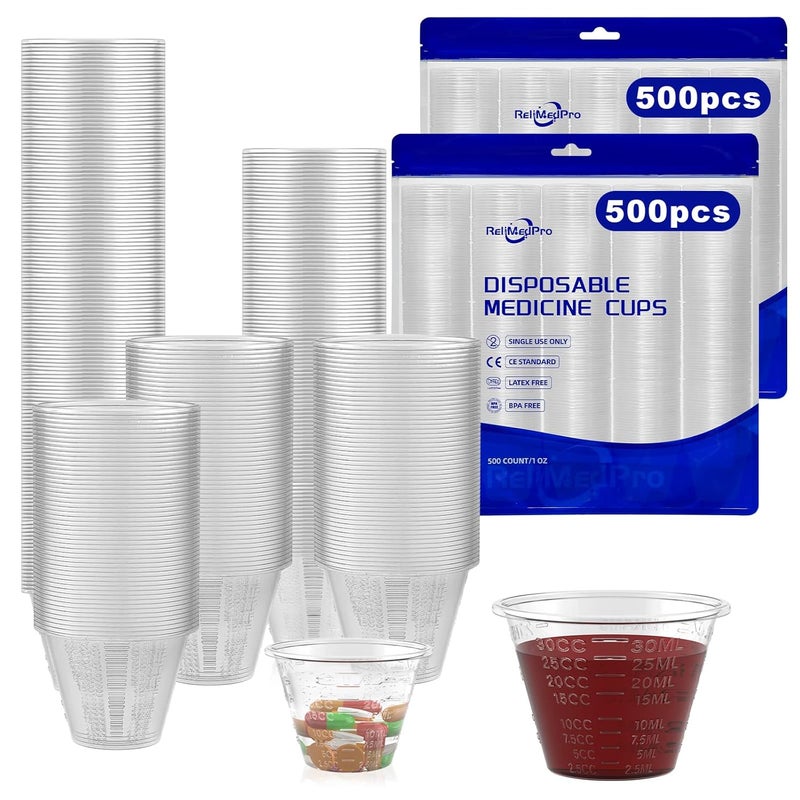 ReliMedPro disposable medicine cups graduated, bulk pack of 1000, 1 oz (30ml) small plastic measuring cup for liquid medication, paint, epoxy, pill and resin - Image 1